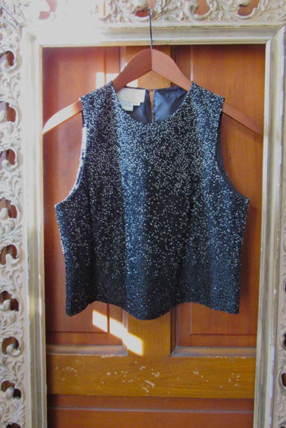 Beaded Crop top. Cache top Black Sleeveless Beade… - image 1