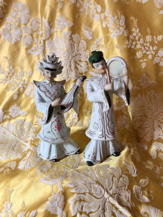 Vintage Asian Musician Couple Very Detailed Asian Figurines 50s