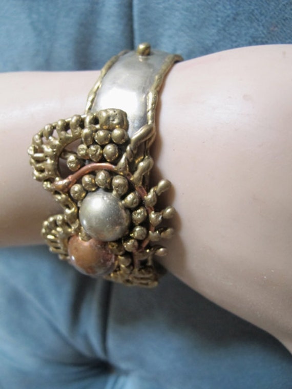 Brutalist bracelet,  Mixed Metals cuff, Mexico ar… - image 3