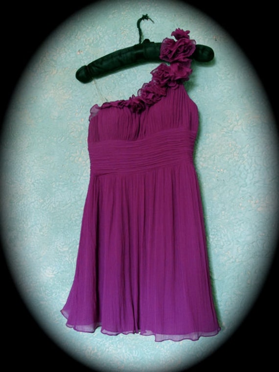 Violet purple silk chiffon one strap mini prom dre