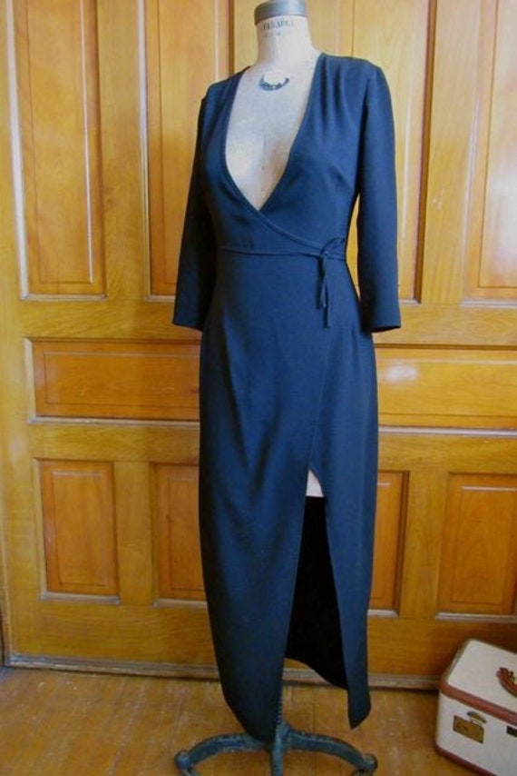 Vintage plunge neck wrap dress, deep neckline wra
