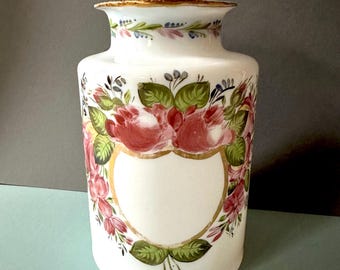 Antique French Opaline Apothecary Jar: Hand-Painted Roses, Victorian Decor