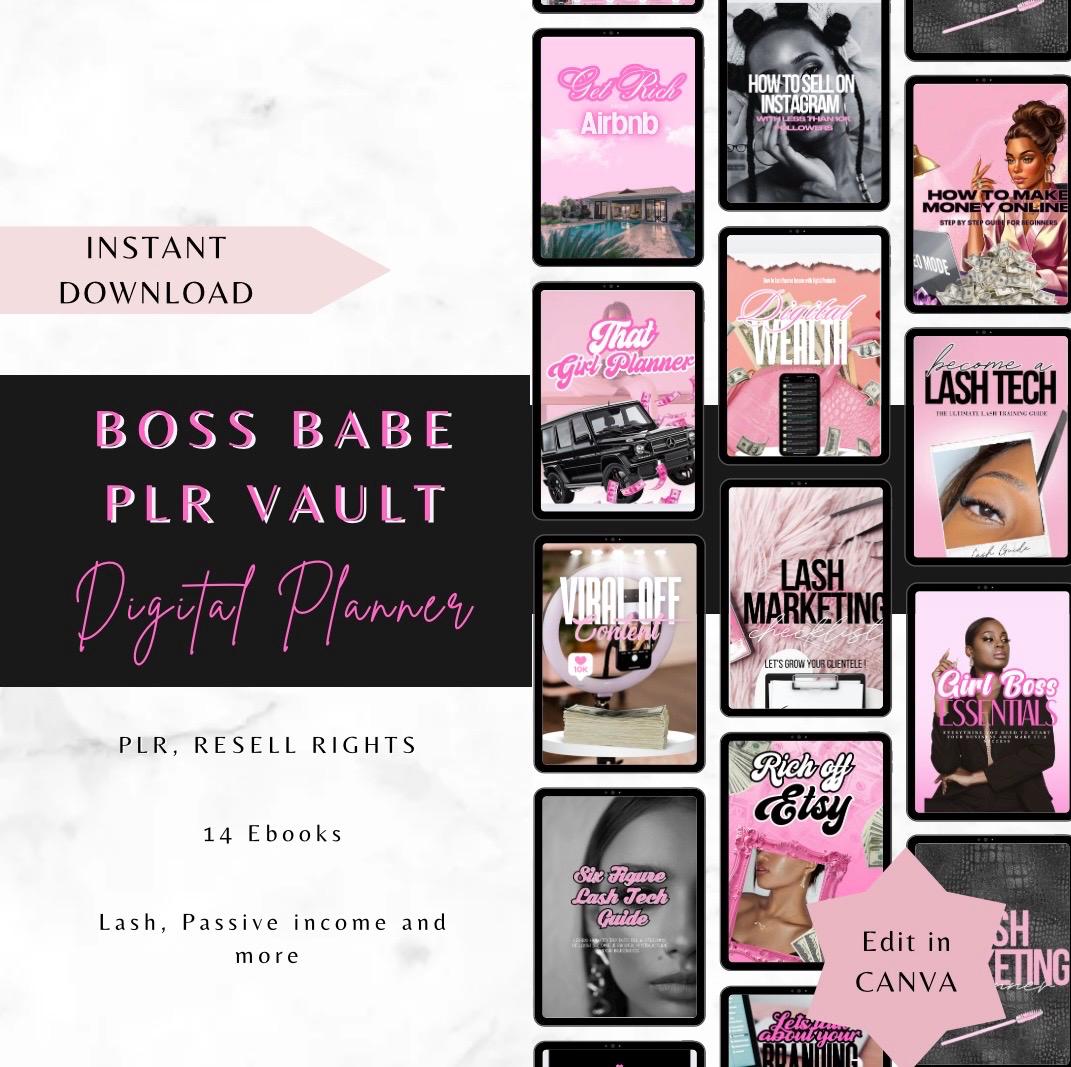 Boss Babe PLR Vault | Editable Canva eBooks | Passive Income & Resell Rights Bundle, Lash Business, Beauty Business Guide, Rich Girl PLR