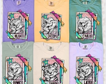 CUSTOM Retro Neon Mascot Shirt, School Spirit Graphic Tee, Team Apparel, Game Day Style