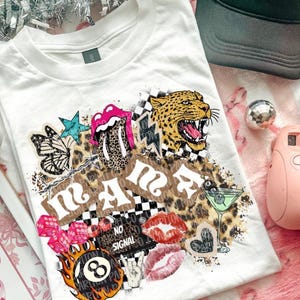 Retro Mama Collage Graphic Tee, Edgy Leopard Checkered Rockstar Mom Shirt image 1