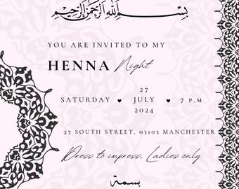 Elegant Henna Night Invitation: Oriental Wedding Celebration (Editable Canva Template)