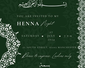 Elegant Henna Night Invitation: Oriental Design, Editable Canva Template