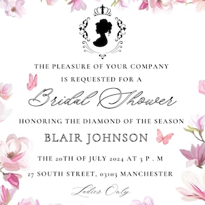 Bridgerton Bridal Shower Invitation | Lady Whistledown Theme | Vintage Floral Garden Party | Regency Era Wedding | Editable Canva Template