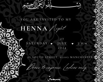 Elegant Henna Night Invitation: Oriental Design, Editable Canva Template