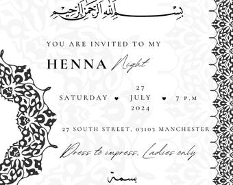 Elegant Henna Night Invitation: Oriental Wedding Celebration (Editable Canva Template)