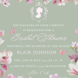 Bridgerton Bridal Shower Invitation | Lady Whistledown Theme | Vintage Floral Garden Party | Regency Era Wedding | Editable Canva Template