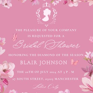 Bridgerton Bridal Shower Invitation | Lady Whistledown Theme | Vintage Floral Garden Party | Regency Era Wedding | Editable Canva Template