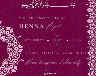 Elegant Henna Night Invitation: Oriental Wedding Celebration (Editable Canva Template)