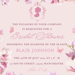 Bridgerton Bridal Shower Invitation | Lady Whistledown Theme | Vintage Floral Garden Party | Regency Era Wedding | Editable Canva Template