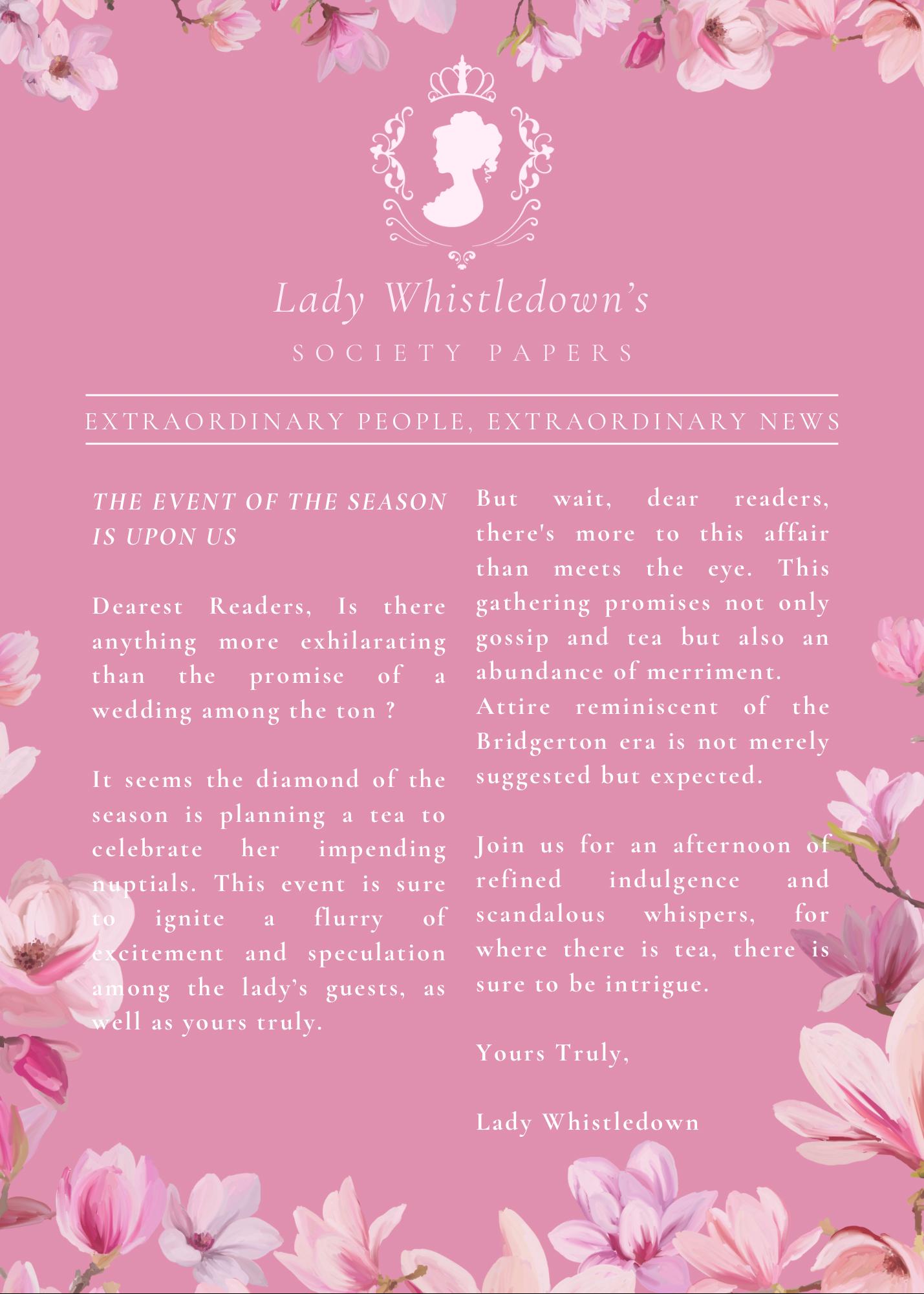 Bridgerton Bridal Shower Invitation Lady Whistledown Theme Vintage
