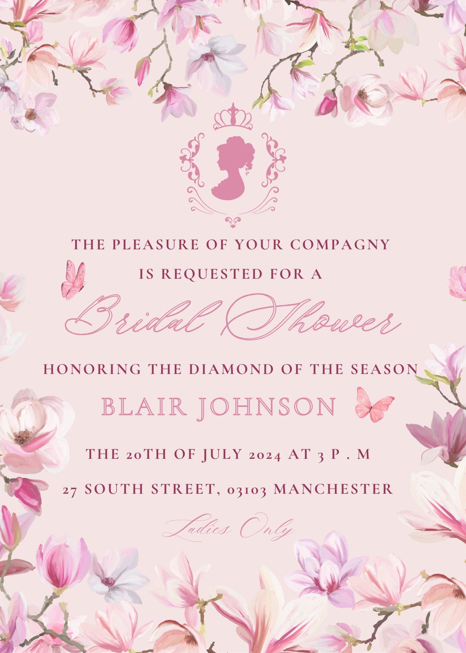 Bridgerton Bridal Shower Invitation Lady Whistledown Theme Vintage