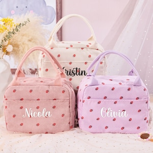 Personalized Lunch Box Bag Custom Lunch Box with Name Insulated cooler Back to School Gift Corduroy Backpack And Lunch Box Bag Birthday gift