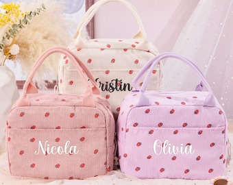 Bolsa de almuerzo personalizada, lonchera personalizada con nombre, hielera térmica, regalo de regreso a clases, mochila de pana y lonchera, regalo de cumpleaños