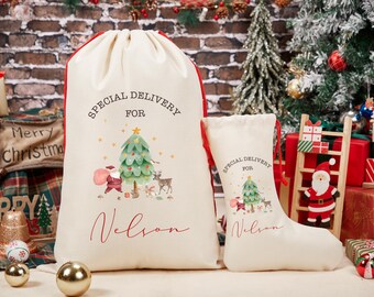 Personalised Canvas Santa Sack,Christmas Gift Bag,Personalised Christmas Toy Sack,Name & Initial,Christmas Gift Bag,Special Delivery,Xmas
