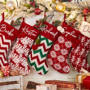 Personalized Knitted Christmas Stockings,2025 Embroidered Christmas Stocking,Xmas Stocking with Name,Holiday Stocking,Christmas Family Gifts