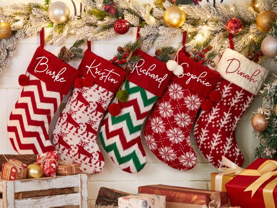 Personalized Knitted Christmas Stockings,2025 Embroidered Christmas Stocking,Xmas Stocking with Name,Holiday Stocking,Christmas Family Gifts