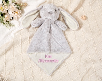 Manta de conejito personalizada, manta de seguridad, regalo para baby shower, manta con nombre para bebé, manta de conejito personalizada, regalo para bebé