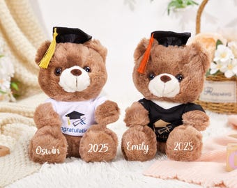 Graduation Teddy Bear with Custom School Name, Plush Bear with Mortarboard, Personalized Graduation Plush Teddy Bear, Graduation Gifts 2025