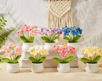 ミニ手作り植木鉢、3つ買うと1つ無料、鉢の中のかぎ針編みの花、かぎ針