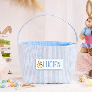 Personalisierter Kinder-Osternkorb, Seersucker-Ostern-Tote, Benutzerdefinierte Ostern-Eimer, Osterhasen-Korb mit Name, Osterhasen-Eimer, Baby-Geschenk