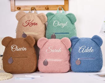 Benutzerdefinierte Teddybär Rucksack, personalisierte Kleinkind Rucksack, gestickte Schultasche, Vorschule Buchtasche, Kinderrucksack, Weihnachtsgeschenke