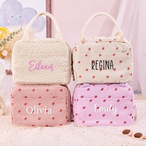 Embroidery Corduroy Lunch Bag,Personalized Kids Lunch Bag,Custom Toddler gifts,Monogram School Lunch Bag for Girls Boys,Back to School Gift