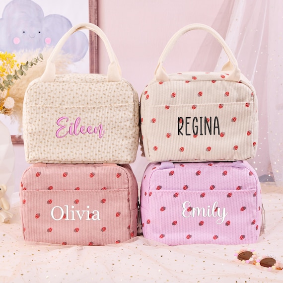 Embroidery Corduroy Lunch Bag,Personalized Kids Lunch Bag,Custom Toddler gifts,Monogram School Lunch Bag for Girls Boys,Back to School Gift
