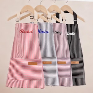 Delantal personalizado para niños, delantal personalizado para niños pequeños con nombre bordado, delantal a rayas con bolsillos, regalo de cumpleaños para niños.