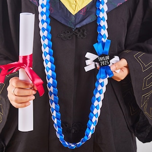 Graduation Ribbon Lei With Acrylic Graduation Cap,Custom Graduation Lei,Braided Satin Ribbon,Senior Night,College Grad Gift,Graduation Gifts
