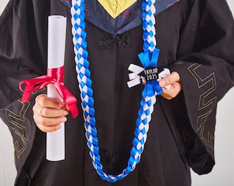 Graduation Ribbon Lei With Acrylic Graduation Cap,Custom Graduation Lei,Braided Satin Ribbon,Senior Night,College Grad Gift,Graduation Gifts