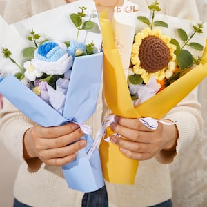 Flores de crochet, ramo de flores de crochet, regalo para novia, ramo de flores de crochet, regalos de aniversario, regalo de cumpleaños, regalo para mamá abuela