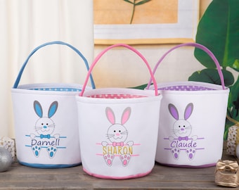 Canasta de Pascua personalizada, Cubo de conejito de Pascua personalizado, Canasta de Pascua para niños, Canasta de Pascua con nombre, Bolsa de regalo de Pascua, Regalo de Pascua para niños