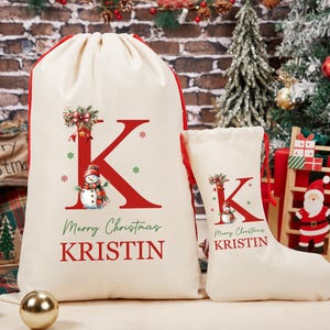 Benutzerdefinierte Canvas Santa Sack Taschen, personalisierte Santa Sack mit Namen, Weihnachtsgeschenktüten, Weihnachtsgeschenksack, Weihnachtsgeschenk Geschenktasche für Kinder