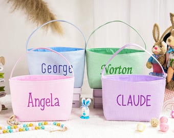 Kid's Easter Basket, Easter Basket, Personalized Easter Basket, Embroidered Easter Bucket, Boys/Girls Easter Basket Seersucker Easter Basket