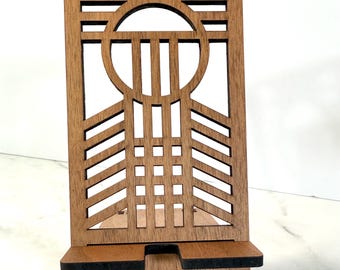 Art Deco Wood Phone Stand: Minimalist Desk Organizer - Gift for Dad