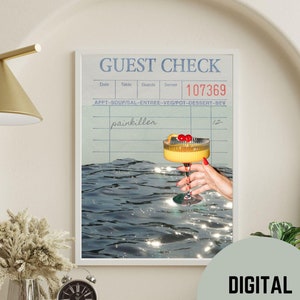 Koktajl Painkiller nad Oceanem, Rachunek Gościa, Cheers, Happy Hour Wall Art, Dekoracja Bar Cart Vibey, Wydruki Alkoholowe