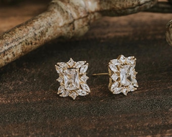 Emerald Cut Austrian Crystal Earrings: Elegant Stud Earrings