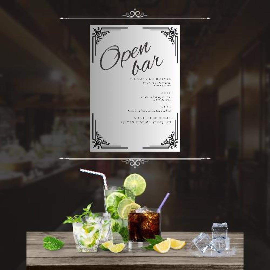 Open Bar Sign, Template, Wedding, Engagement, Formal Event, Birthday ...