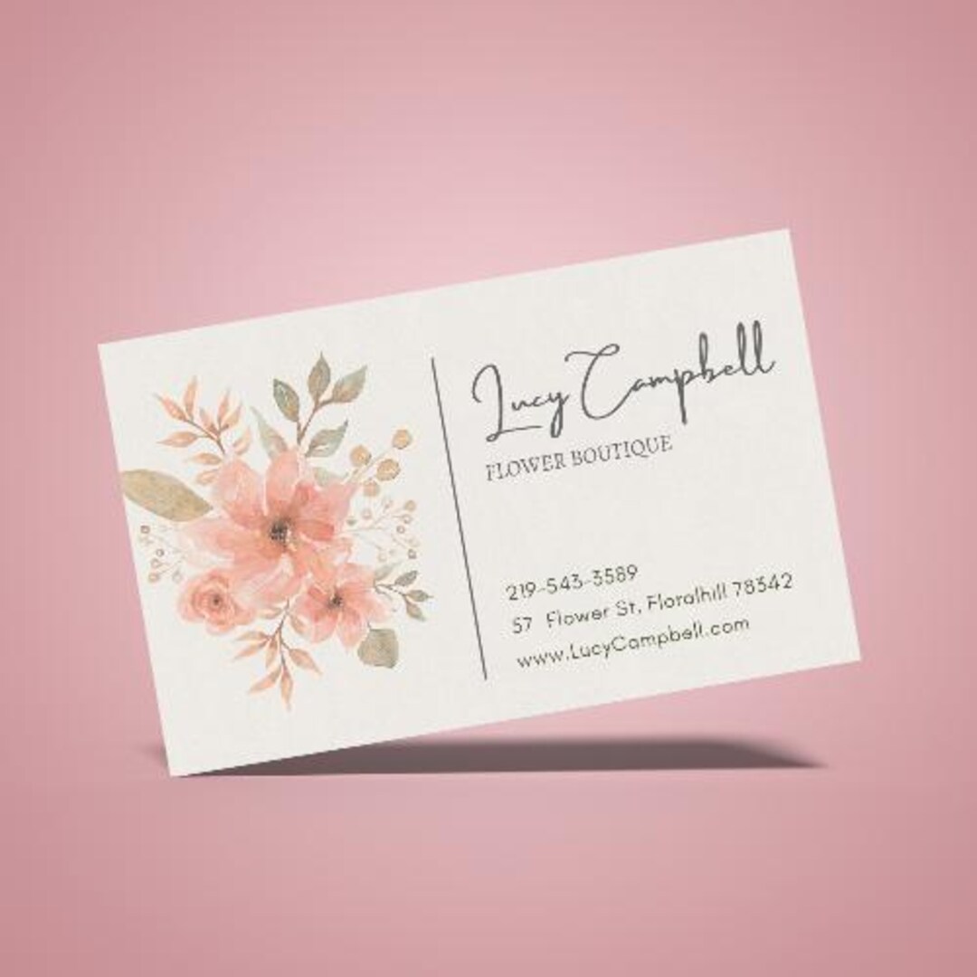 Business Card, Cream and Pink Floral, Singled Sided, Calling Card ...