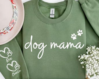 Custom Dog Mama Hoodie or Sweatshirt, Custom Dog Name Gift, Personalized Dog Owner Outfit, Paw Dog Mom Sweater, Dog Lover Hoodie, Dog Mama