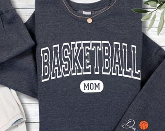 Custom Basketball Mom Sweatshirt, With Kids Names Sweater, Sports Mom Hoodie, Game Day Basketball Sweater, Personalized Basketball Hoodie