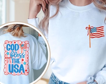 God Bless America Sweatshirt, Patriotic Christian Hoodie, 4th of July Sweatshirt, American Women Gift, USA Flag Sweater, Christian American