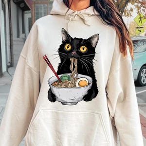 Noodle Cat Hoodie, Ramen Cat Sweatshirt, Foodie Lover Gift, Cat Lover Hoodie, Black Cat Sweatshirt, Cat Owner Hoodie, Funny Ramen Hoodie