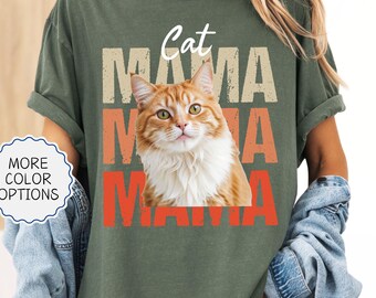 Comfort Colors® Custom Cat Photo Shirt, Cat Mama Shirt, Personalized Gift For Cat Owner, Cat Lover Tee, Custom Cat Mom Tee, Pet Photo Shirt