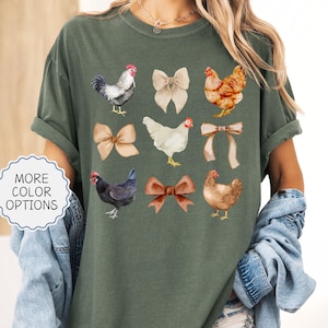 Comfort Colors Coquette Chickens Shirt, Farm Mom Gifts, Coquette Bows Shirt, Chicken Lover Shirt, Farm Animal Shirt, Bows and Chickens Shirt